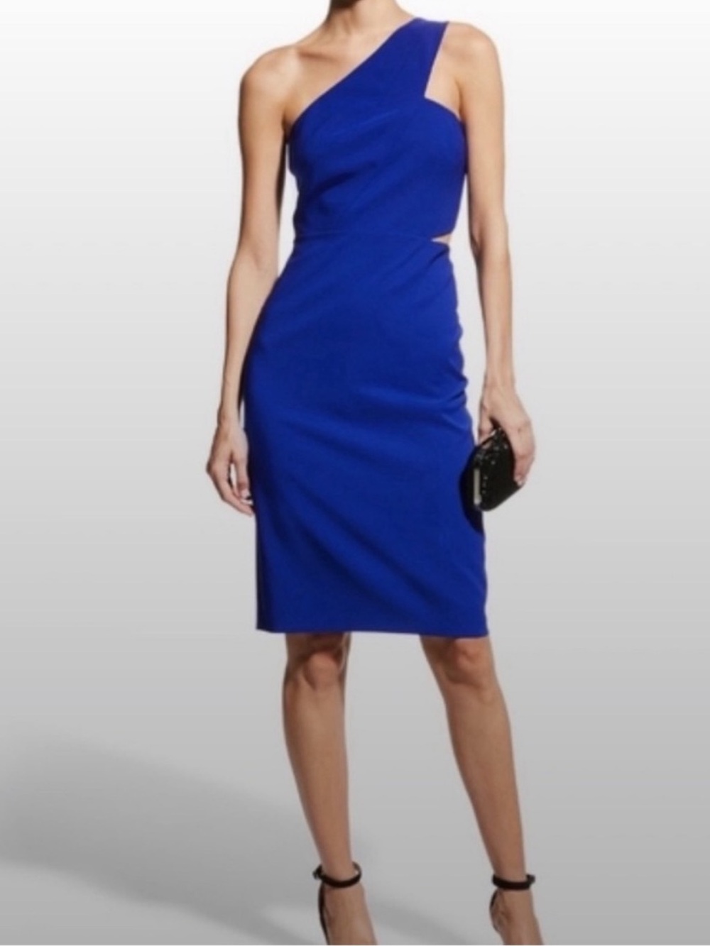 Aiden Mattox, One-Shoulder Royal Blue Sheath Midi Dress